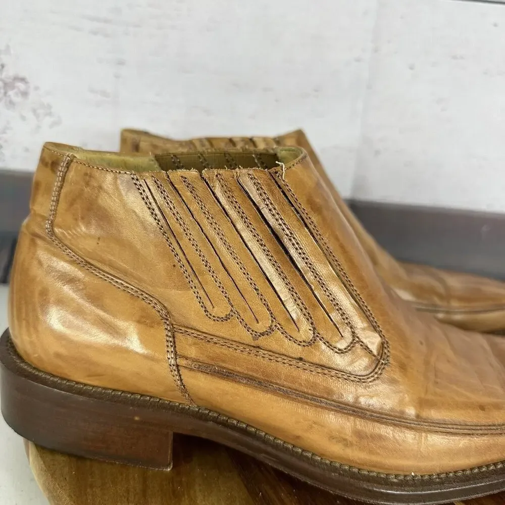 Nicola Barbato Chelsea Boot Mens 41 Tan Italian‎ Leather Slip on Western Square